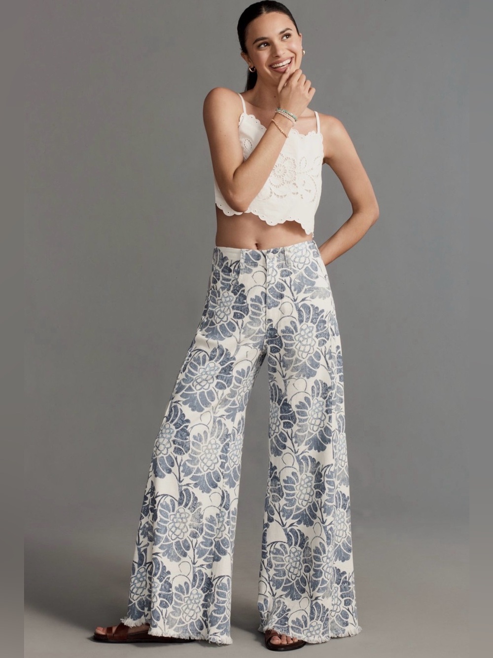 Anthropologie The Adi Printed Linen Mid Rise Flare Pant by Pilcro size 24